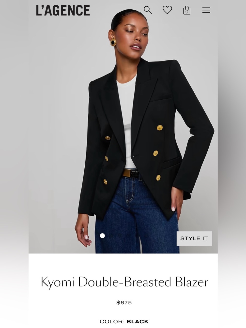 L’AGENCE Double-Breasted Black Blazer